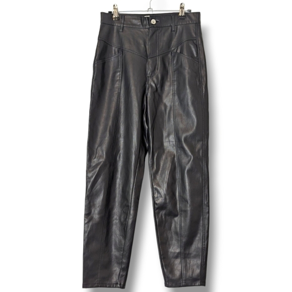 Zara Faux Leather High Rise Black Baggy Ankle Pants: US Women's 2 - Picture 1 of 12